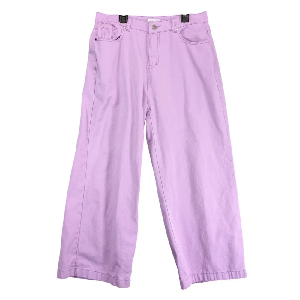 STNDRD Denim Purple Wide Leg Cropped Jeans Women's 14 High Rise Stretch‎ 31x26
